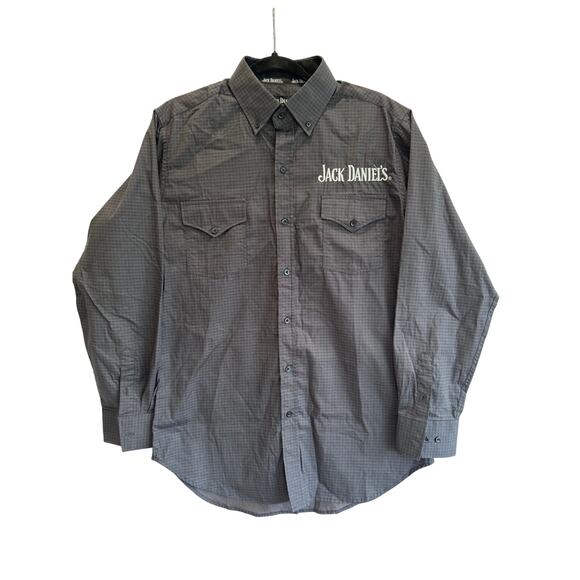 Jack Daniel’s Embroidered Western Shirt Gray Long Sleeve Button Front Size M - Picture 1 of 5